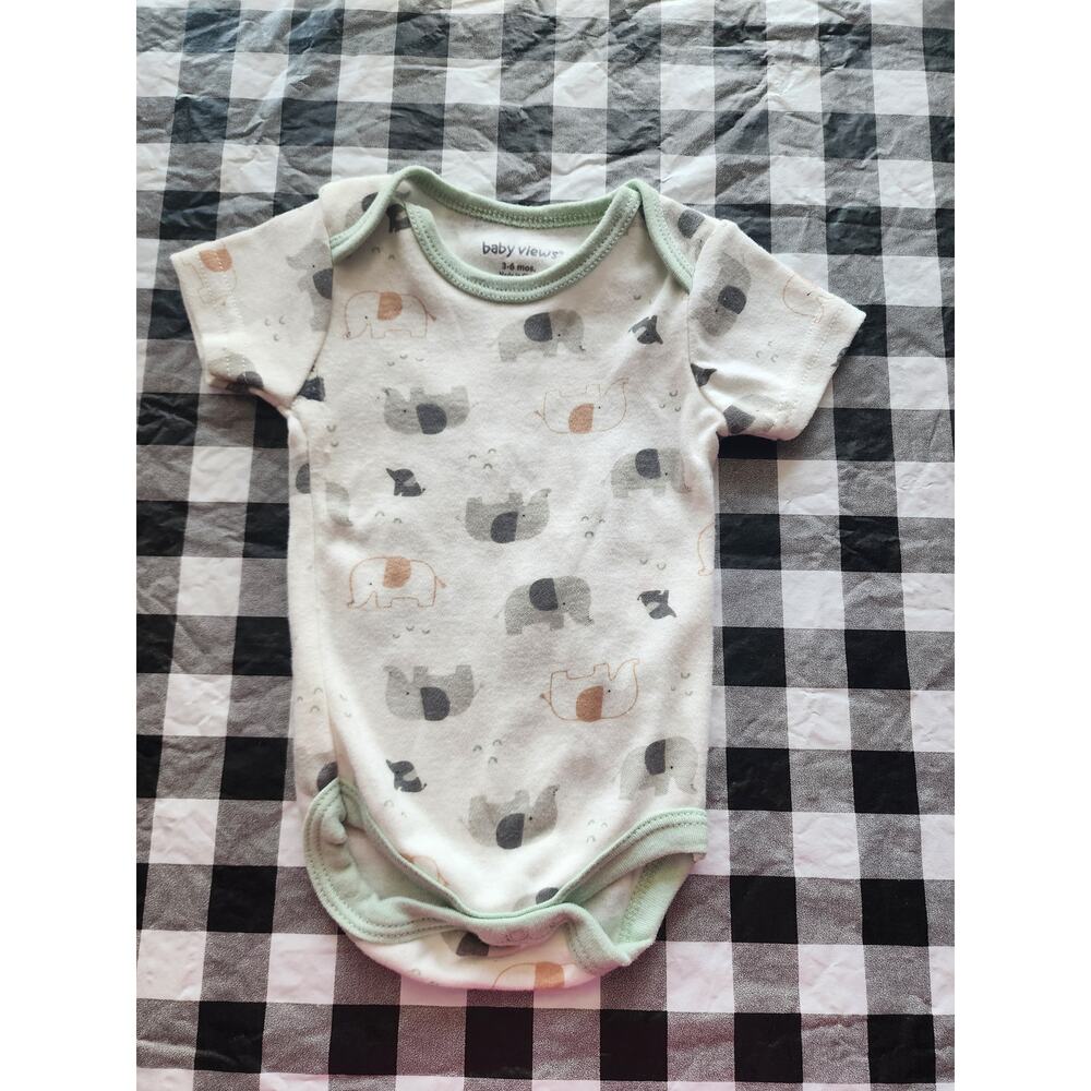 Baby Views 3/6 month body suit Baby Elephants neutral Colors